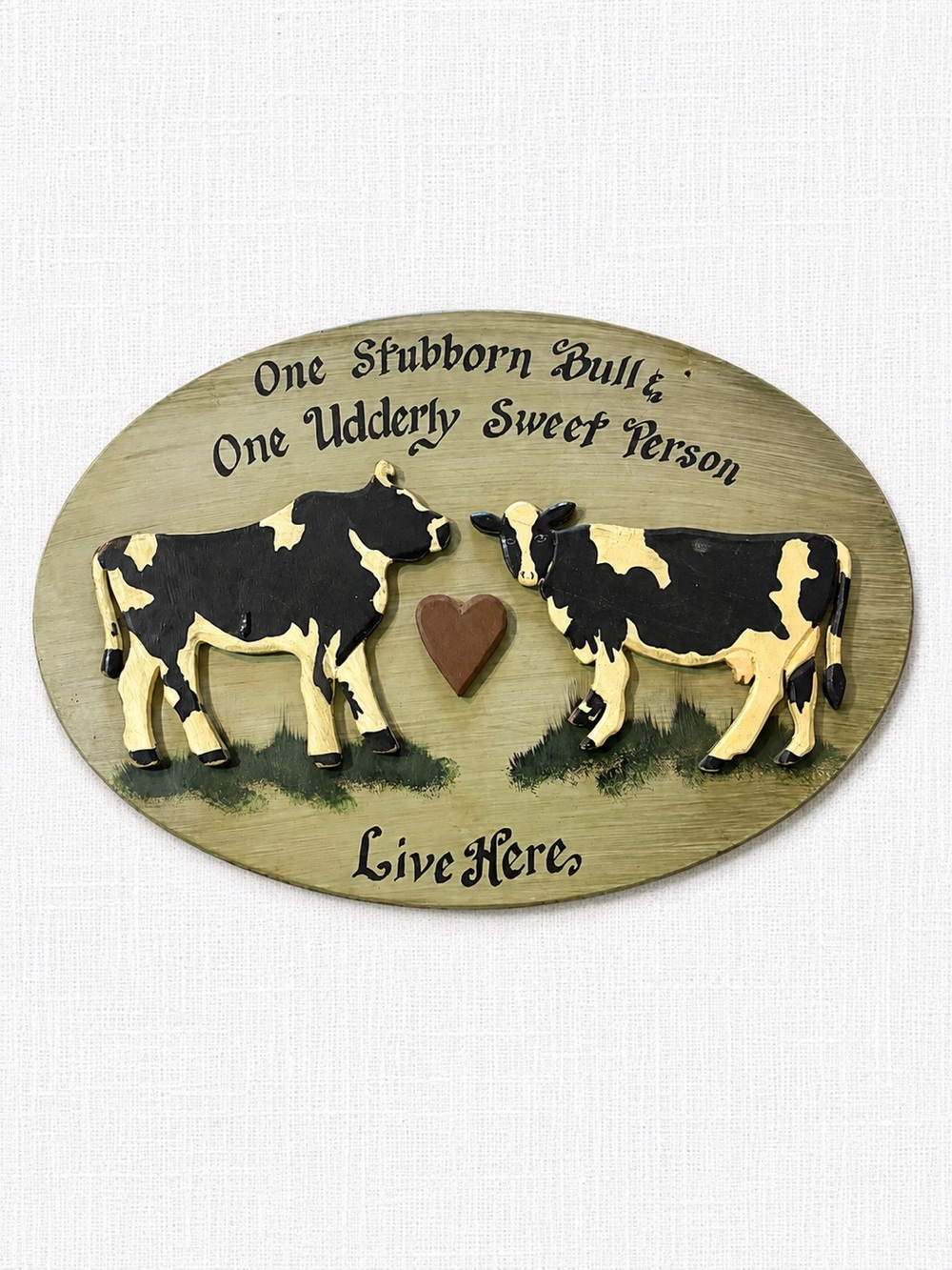 Vintage 90s Country Farmhouse Cow Wooden Sign – Handmade Folk Art Wall Decor